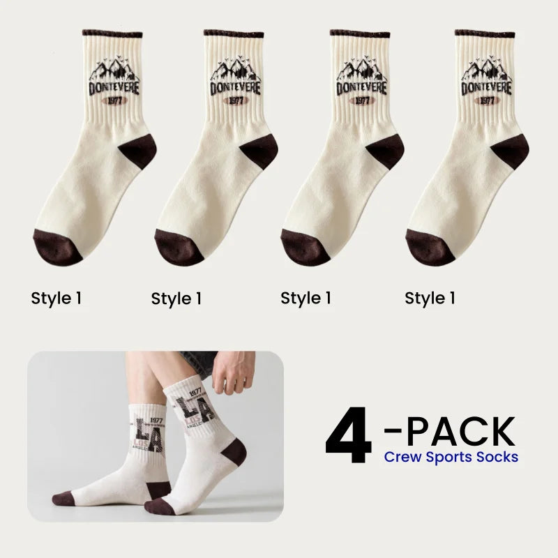 1/4/8 Pairs Men's Crew Socks Retro American Alphanumeric Print Basketball Sports Socks Graffiti Style Couple EU 37-44 US 6-12