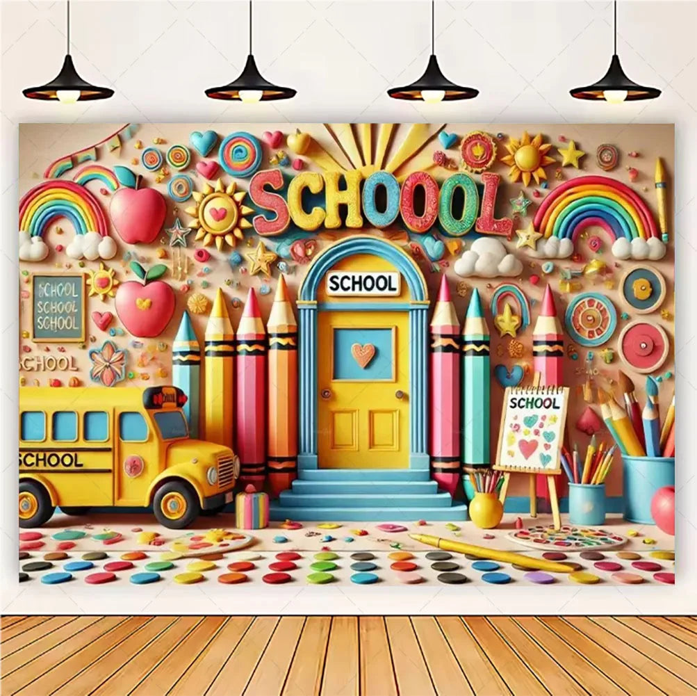 Welcome Back To The School Blackboard, Pencil Banner Backdrop, Holiday Education Theme Decoration, Photography Background Cloth