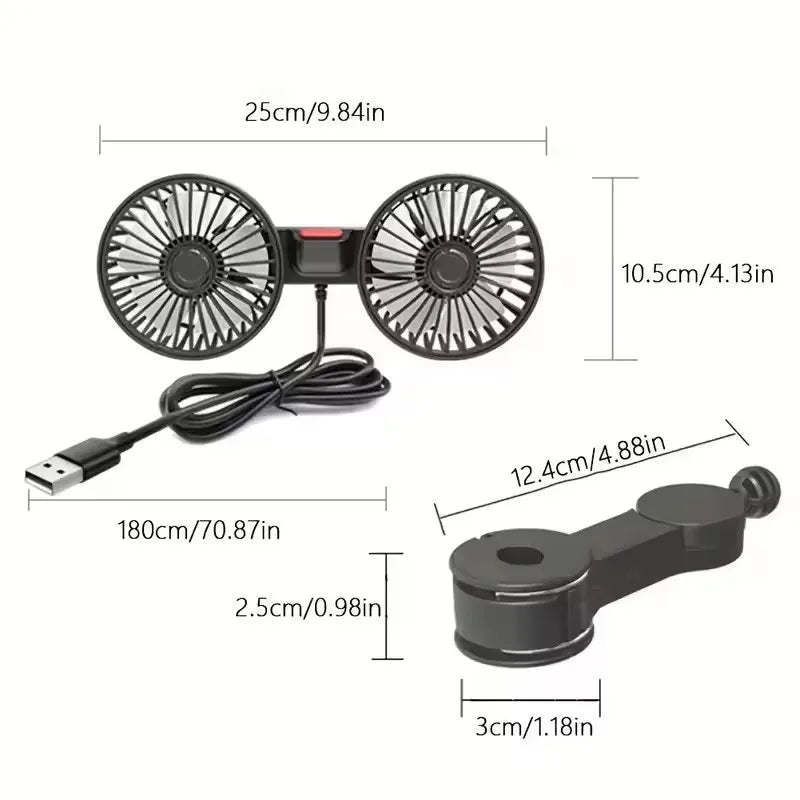 Double-Head Usb Electrical Car Fan Car Supplies360° Rotatable Portable Auto Cooling Fan 2-Speed Strong Wind Dashb