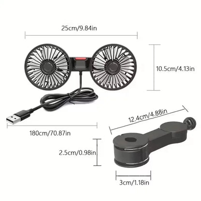 Double-Head Usb Electrical Car Fan Car Supplies360° Rotatable Portable Auto Cooling Fan 2-Speed Strong Wind Dashb