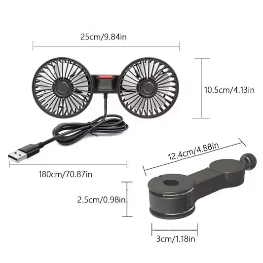 Double-Head Usb Electrical Car Fan Car Supplies360° Rotatable Portable Auto Cooling Fan 2-Speed Strong Wind Dashb