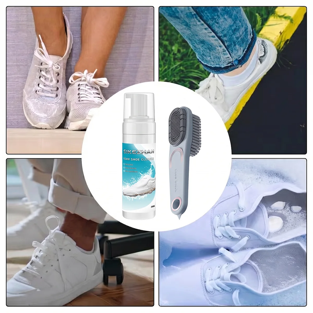 Professional Shoe Cleaning Kit with Foam Cleaner & Dual-Sided Brush, No-Rinse Deep Stain Remover for Sneakers, Leather & Canvas