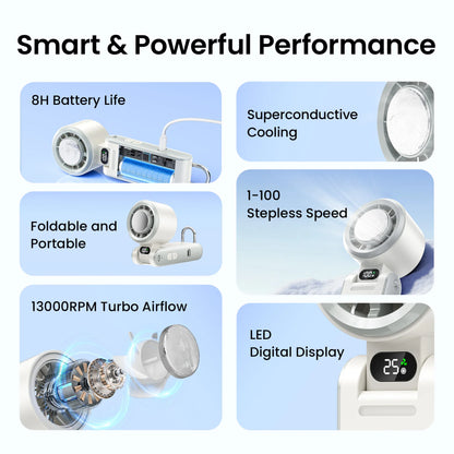 Vention Handheld Fan Superconductive Cooling 100 Speeds 13000 RPM LED Digital Display Handheld Turbo Foldable Outdoor Fan