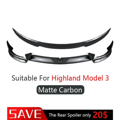 For Tesla Highland Model 3 Y 2016-2024 Front Lip Sport Bumper Spoiler Gloss Carbon Print Rear Spoiler Rear Wing Body Kits Bumper