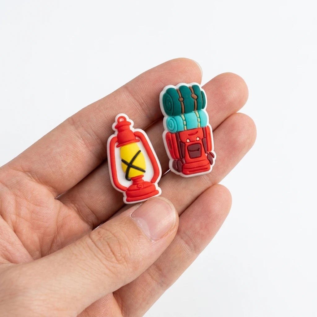 10Pcs Go Camping Tent Backpack PVC Shoe Charms Buckle Clog Sandals Shoes Decoration Hole Slipper Accessories Holiday Present
