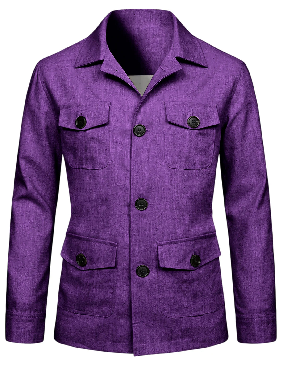 Men's Linen Blend Safari Jacket Retro British Style Multi-Pocket Workwear Coat Business Casual Suit Blazer for Spring Summer