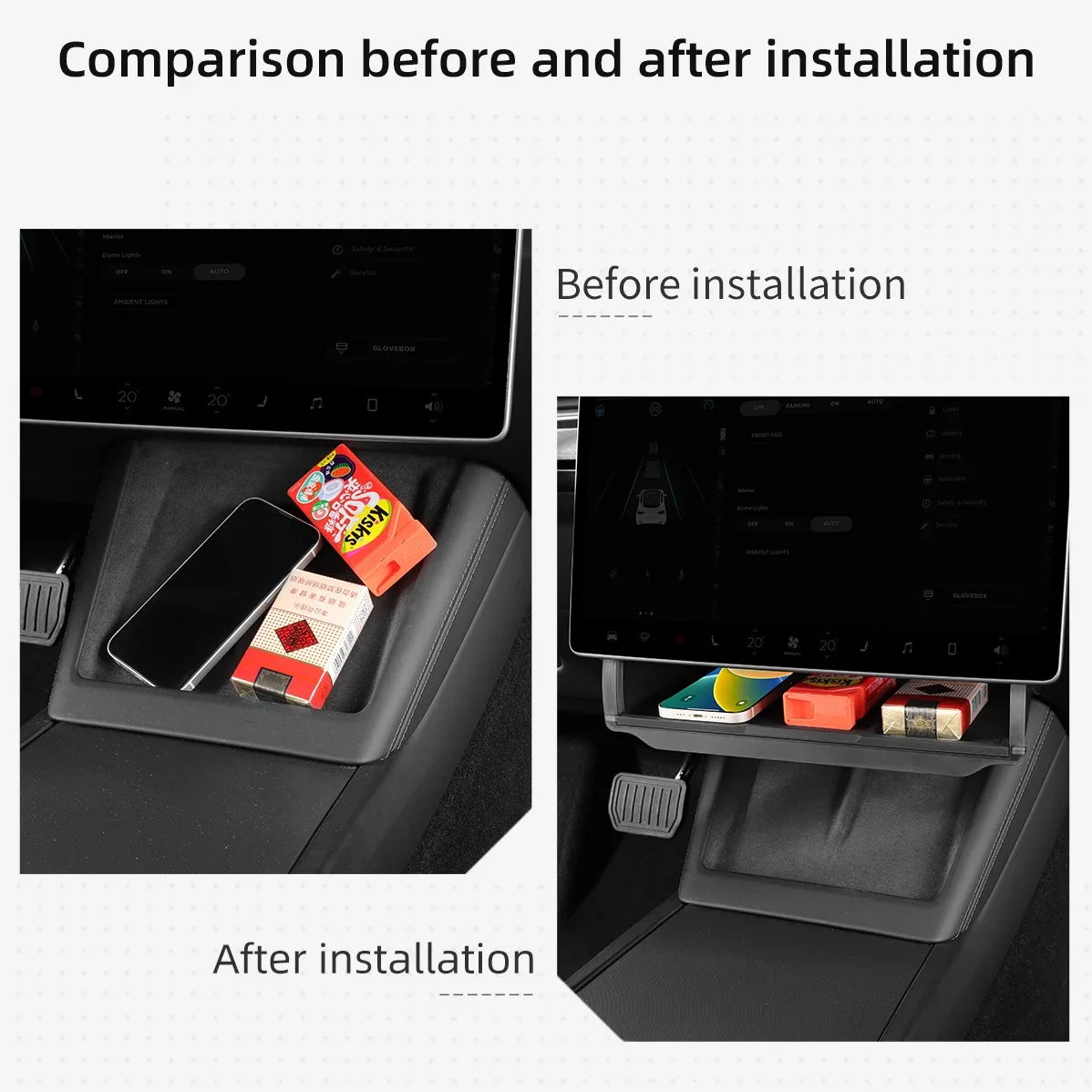 For Tesla Model Y Juniper 2026 Model 3 Highland 2025 Under-Screen Hidden Storage Box Behind Screen Center Console Organizer Case