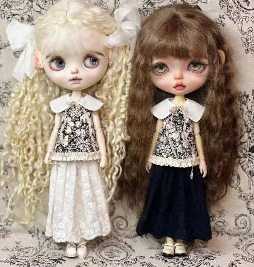 1SET classic vintage style Blythe/landoudou dress +collar (Fit for Lulu,ymy24,Ob22,24,26,zone, Jenny)