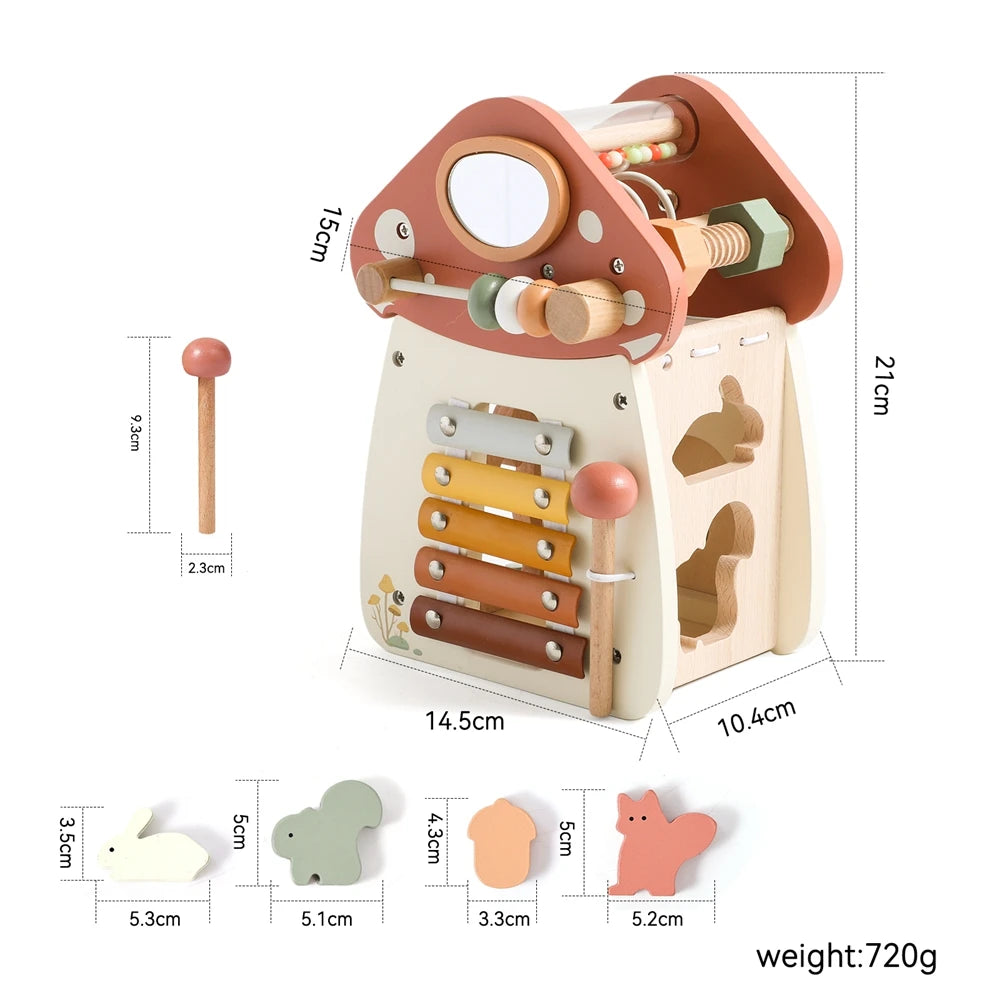 Baby Wooden Block Educational Wooden Building Block Mix Puzzle Toys Mushroom Five in One Table Toys Multifunctional Busy Toys