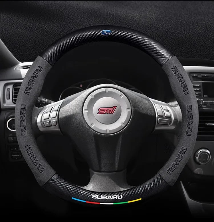 For Subaru STI Brz Wrx Xv Ascent Forester Outback Impreza Legacy Car Suede Carbon fiber Anti-slip Ventilate Steering Wheel Cover