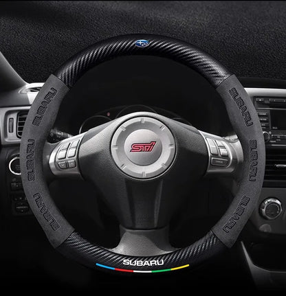 For Subaru STI Brz Wrx Xv Ascent Forester Outback Impreza Legacy Car Suede Carbon fiber Anti-slip Ventilate Steering Wheel Cover