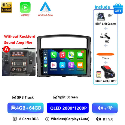 Android 16 QLED Car Radio For Mitsubishi Pajero 4 V80 V90 2006-2024 Autoradio Multimedia Player GPS For Carplay Android Auto bt