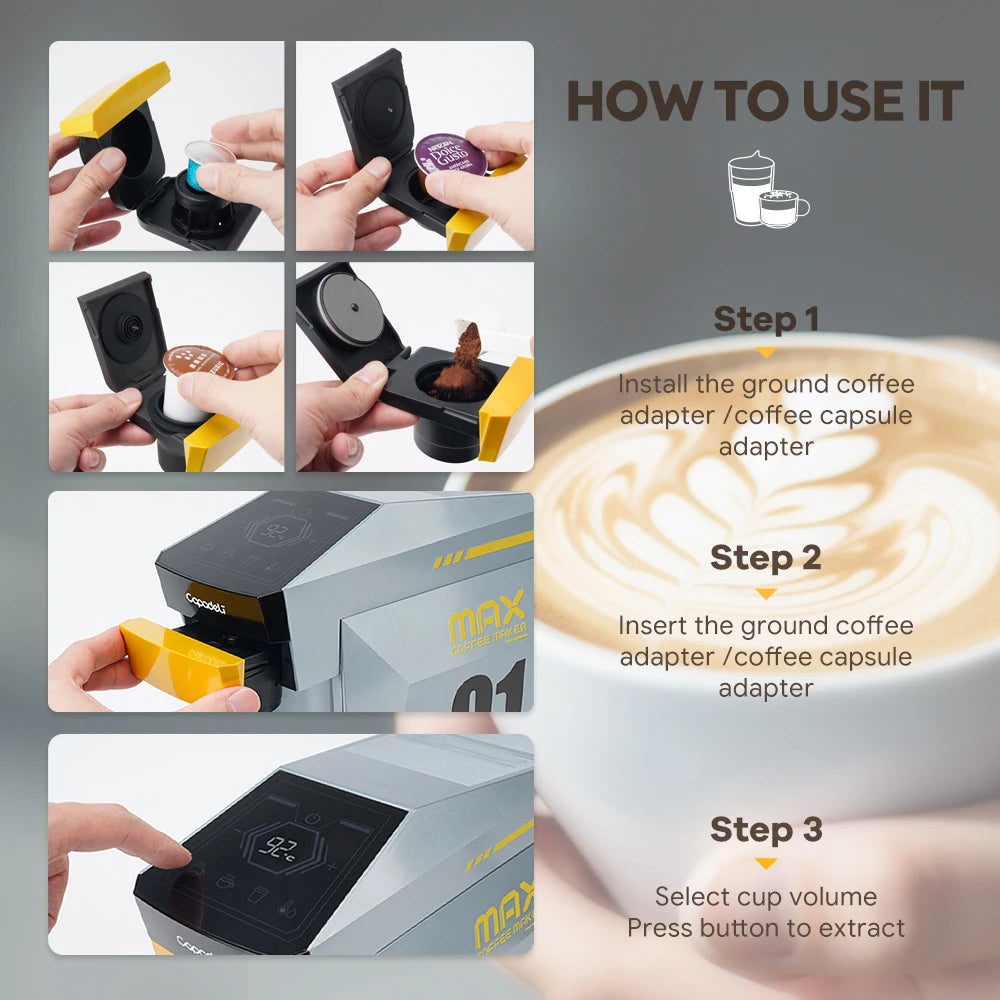 Max Capsule Coffee Machine Electric Automatic Espresso Maker Compatible with Nes*/DG/Ground Coffee/K cup Capsule Pods