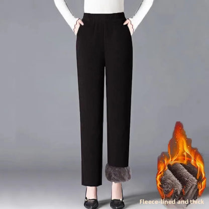 Women's High Waist Straight Leg Corduroy Harlan Pants Thickened Fleece Autumn Winter Loose Casual Trousers plus Size