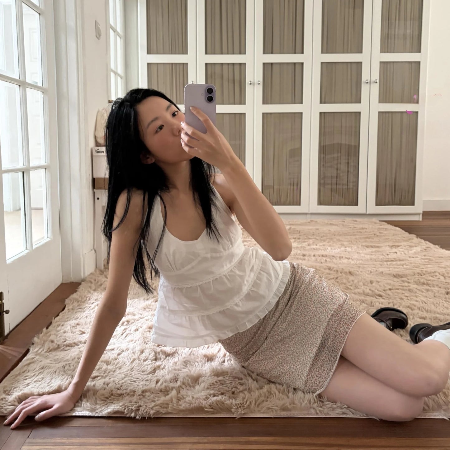 Brandy Melville Pure Cotton Three-Button Base Layer Vest Sweet Style V-Neck Sleeveless Tank Top for Women Spring Summer