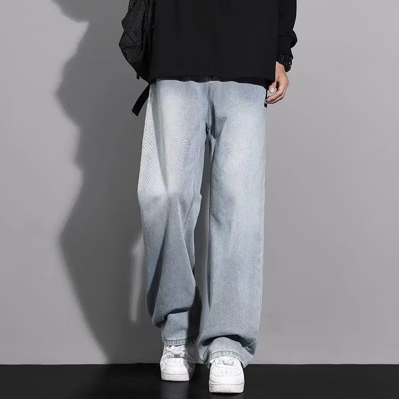 Men's Loose Straight Leg Jeans Washed Vintage Baggy Denim Pants 2026