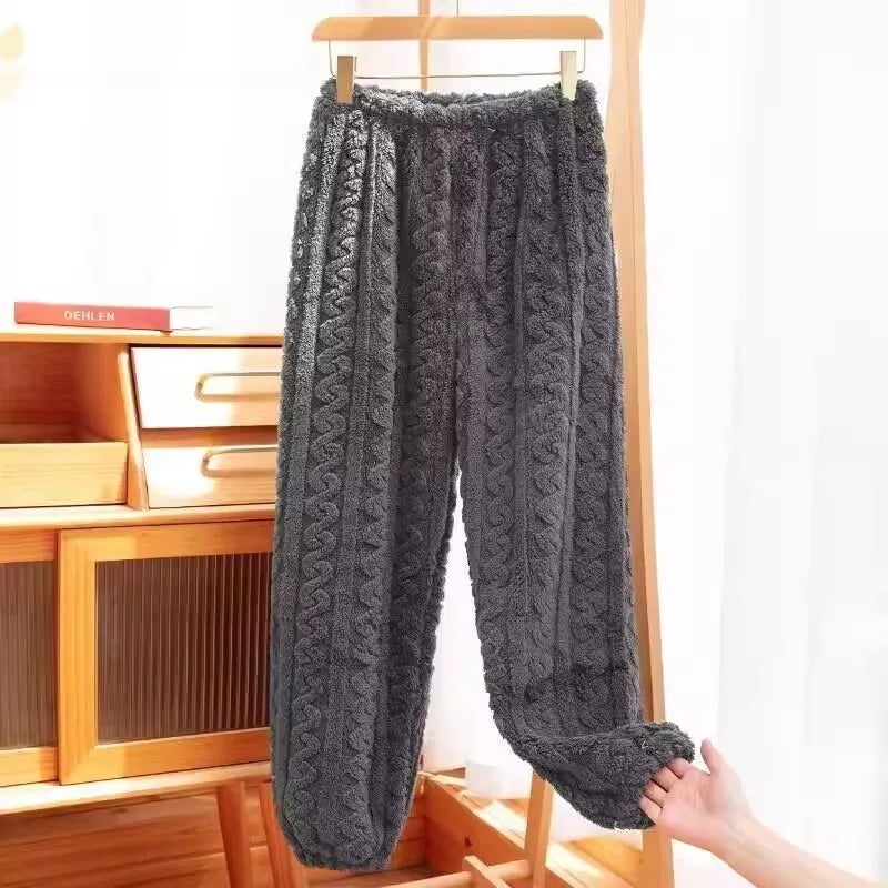 Thickened Coral Fleece Sleepwear Straight Leg Lazy Pants Home Clothes for Men And Women Winter Warm Soft Plush Pyjamas Pj Pants