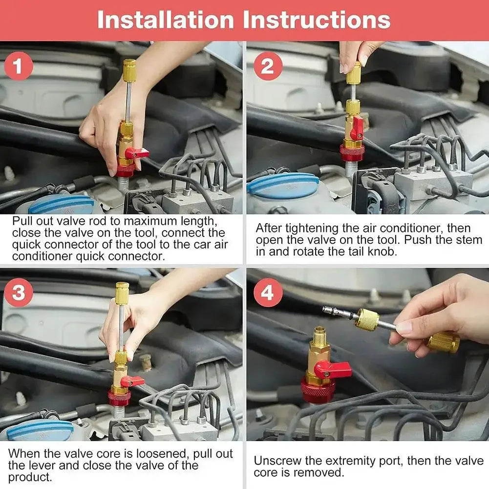 Adjustable A/C Valve Core Puller R134A High Low Pressure Wrench Remover Tool for Car Air Conditioner Repair Quick Removal