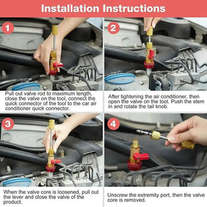 Adjustable A/C Valve Core Puller R134A High Low Pressure Wrench Remover Tool for Car Air Conditioner Repair Quick Removal