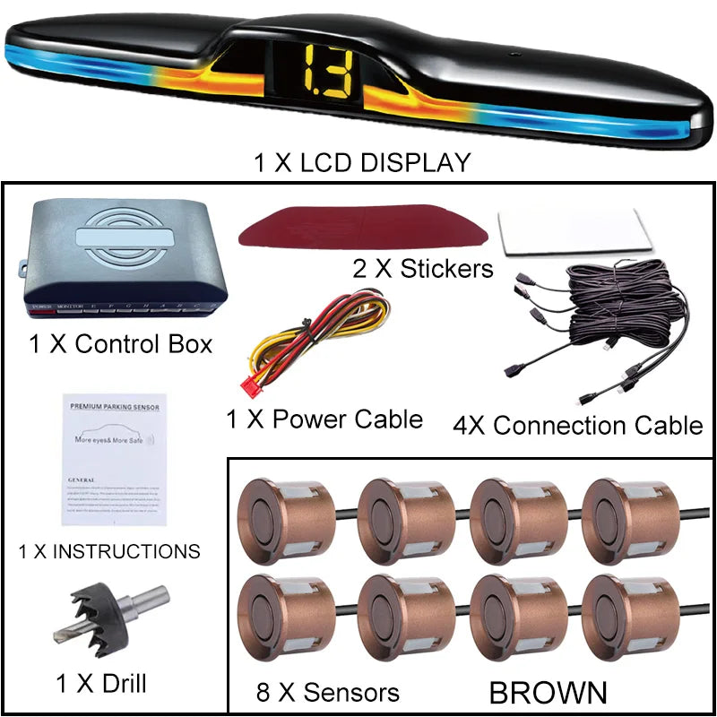 6 Or 8 Sensor Parking Kit LED Display Safe Protection Clear Alert Vehicle Reversing Assistance System