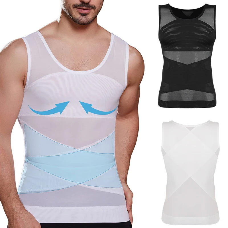 Men Compression Shirt Slimming Undershirt Body Shaper Chest Compression Tummy Control Tank Top Shapewear Underwear