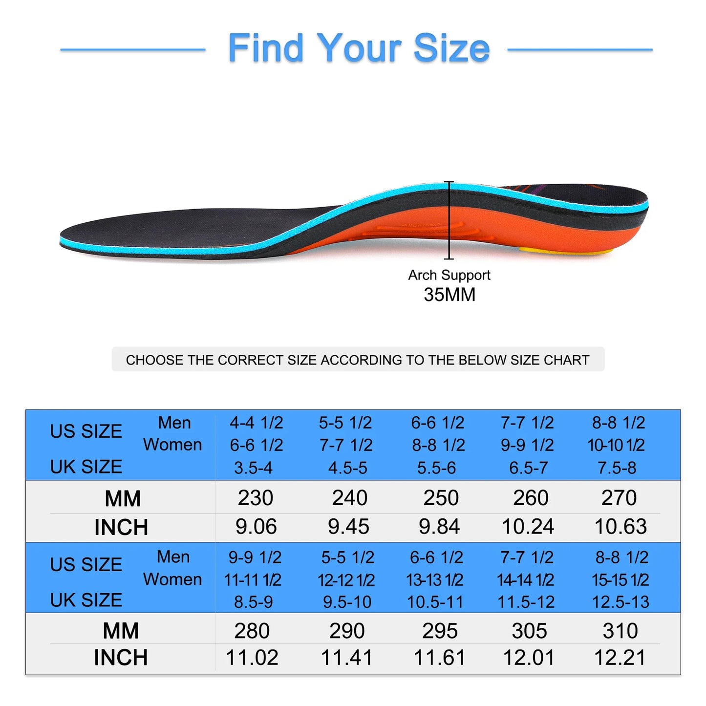 IFitna Plantar Fasciitis Orthopedic Insole Flat Feet Arch Support Orthotic Memory Foam  Shoe Insert Men Women Sport Shock Absorb