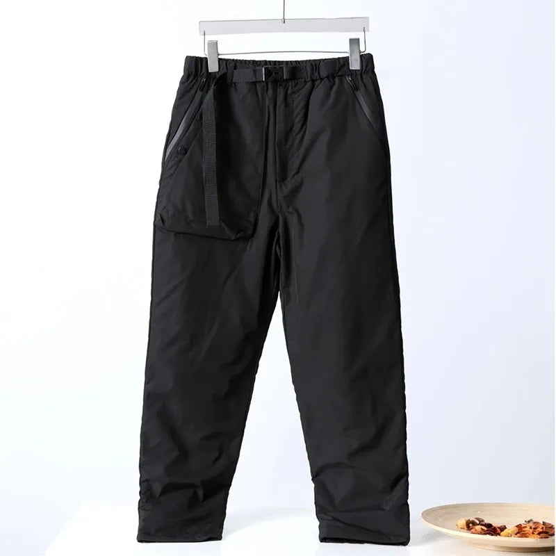 Winter Warm Oxford Cloth Outdoor Waterproof Men's Elastic Waist Cotton Casual Sports Straight Leg Pants Youth Leisure Fashion