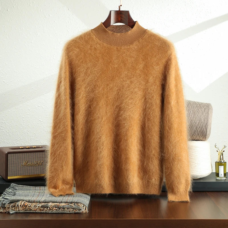 High-end brushed 100% pure cashmere warm men's half turtle neck new autumn and winter Joker knit bottoming shirt.