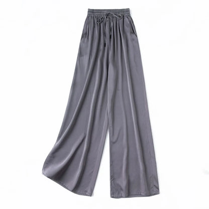 Vertical Naked Feeling 93% Natural Mulberry Silk Elastic Double Qiao Satin Elastic Waist Women's Fashionable Wide Leg Pants