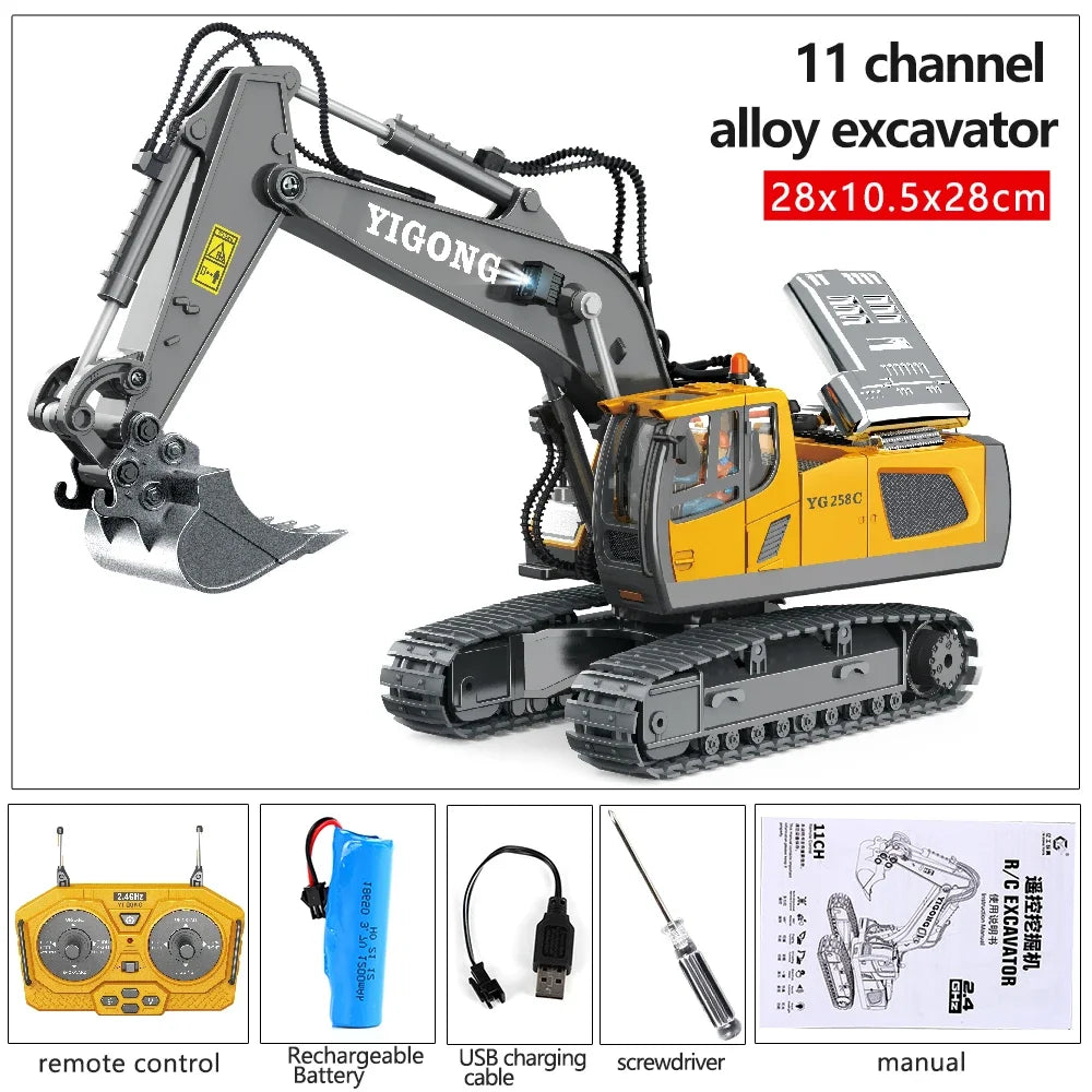 4WD RC Excavator Bulldozer Alloy Dump Truck Electric Remote Control Loading and Unloading Construction Vehicle Model Toy Gift