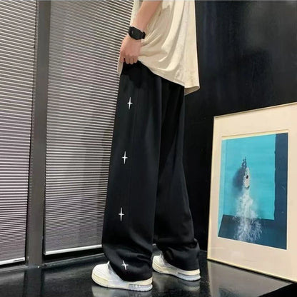 Trendy Star Pattern Jogger Pants Thick Fleece Lining Relaxed Modern Fit Autumn Winter Sports Casual Trousers for Men