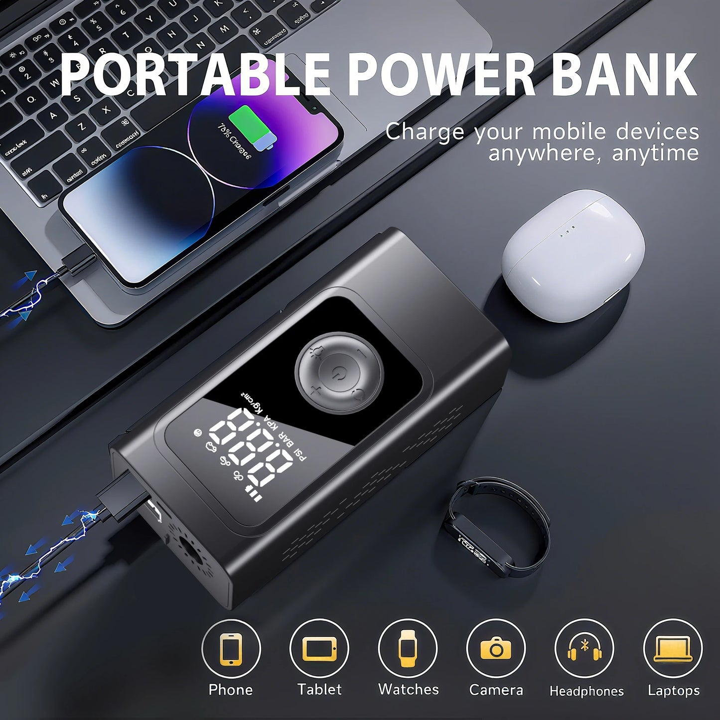 FHKJ Car Jump Starter 5-in-1 Air Pump Compressor Power Bank Starting Device Portable Battery Boosters Car Roadside Emergency Kit