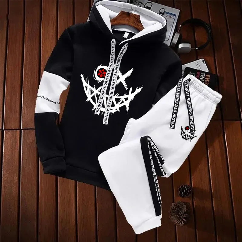 Evil Smile Printed Hoodie 2026 Trendy Mens Sweatshirt Jogger Set Winter Autumn Casual Sportswear Urban Streetwear Hooded Outfit