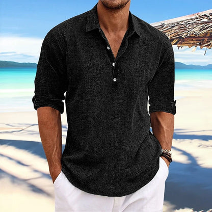 Men's Half Button Polo Shirt Short Sleeve Linen Look Casual Summer Top 2026