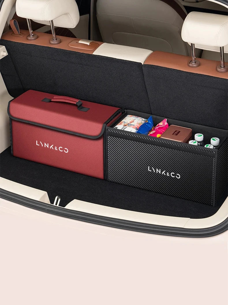 Car Trunk Storage Box Fit For LYNK&CO 01 02 03 05 06 07 08 09 10 Z10 Z20 900 2024 2025 Storage Bag Leather Car Trunk Tool Box