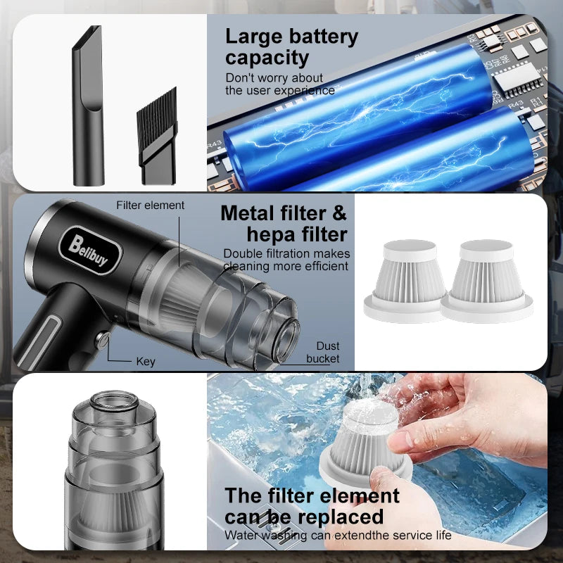 Mini Lightweight Wireless Car Vacuum Cleaner Portable Rechargeable Cleaning Tool Efficient Dust Removal Low Noise Design Practical Gadget For Travel Use Car Care And Daily Household Sanitation Maintenance Cleaning Work
