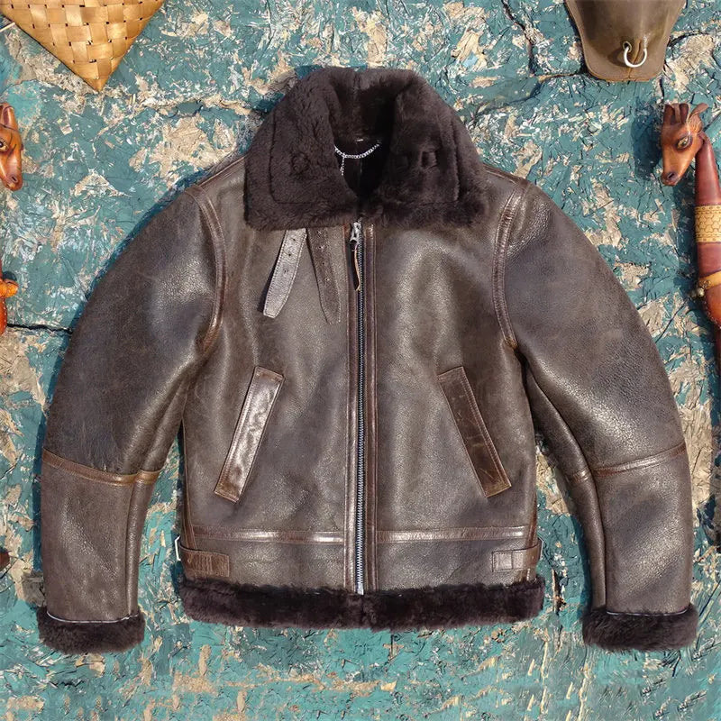 Ultra Stain-Resistant B6 Flight Jacket Style! Men's Genuine Shearling Leather Jacket in Black & Brown Warm, Cozy & Cold-Defying