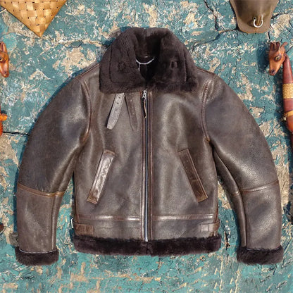 Ultra Stain-Resistant B6 Flight Jacket Style! Men's Genuine Shearling Leather Jacket in Black & Brown Warm, Cozy & Cold-Defying