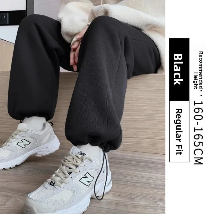 Thickened Fleece Women's Sports Pants Autumn Winter New Style Casual Loose Wide Leg Sweatpants High Waist Polyester Fiber