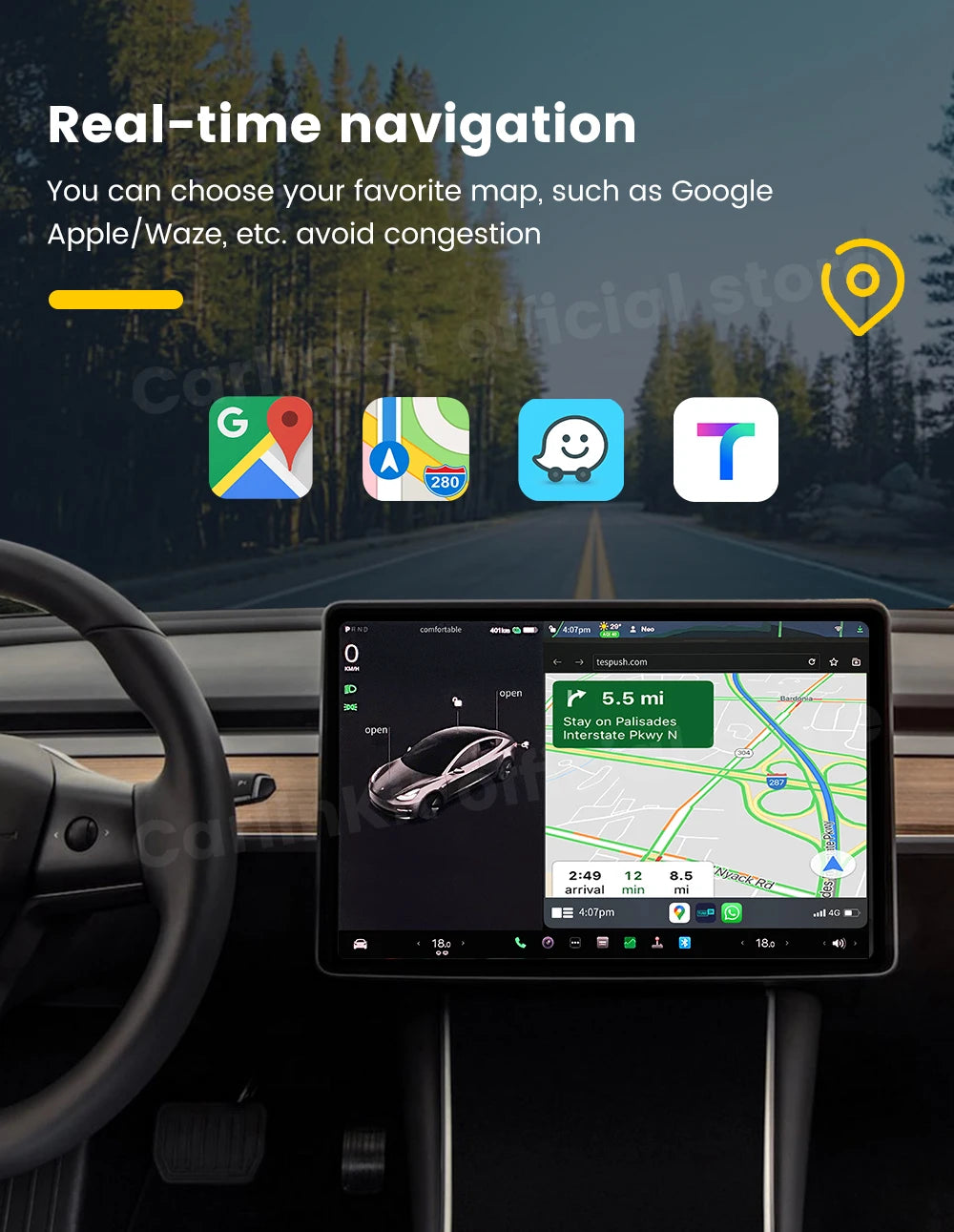 CarlinKit T2C For Tesla Upgrade CarPlay Wireless Android Auto Universal Model 3 Model Y X S 5Ghz WiFi CarPlay Ai Box SpotifyWaze