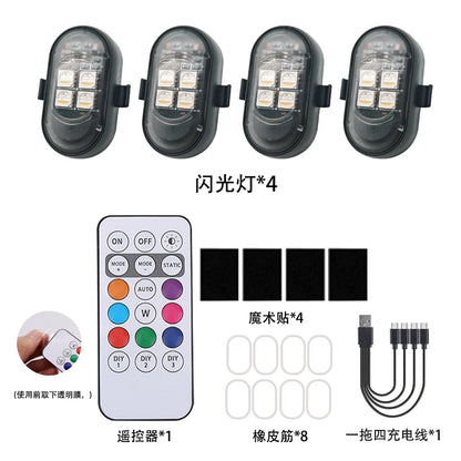 Rechargeable Wireless Light Aircraft Airplane Helicopter Warning Lights RGB Led Motorcycle Strobe lights LED Flash Light