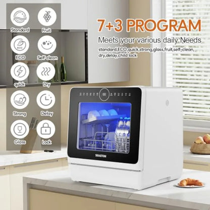 Portable Dishwashers for Camping and Home with 5l Water Tank, Hose, LED Light, 10 Wash Programs, Baby Care Mode, Dual Water Sup