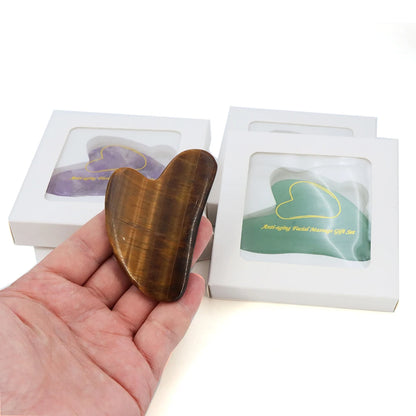 Natural Stone Gua Sha Massage Board Pink Rose Quartz Amethyst Guasha Plate Jade Face Massager Scrapers Tools for Neck Back Body