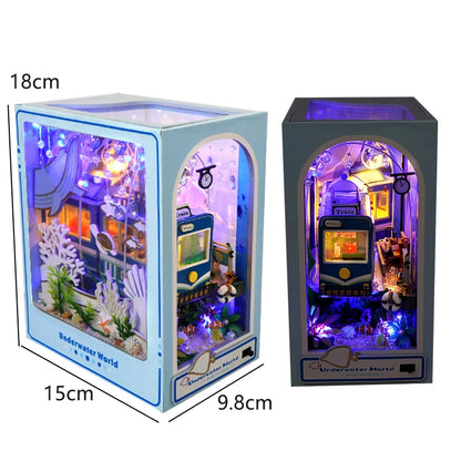DIY Wooden Doll Houses Book Nook Shelf Insert Kit Miniature Model Kits 3D Puzzle Bookshelf With  LED Lights For Christmas Gifts