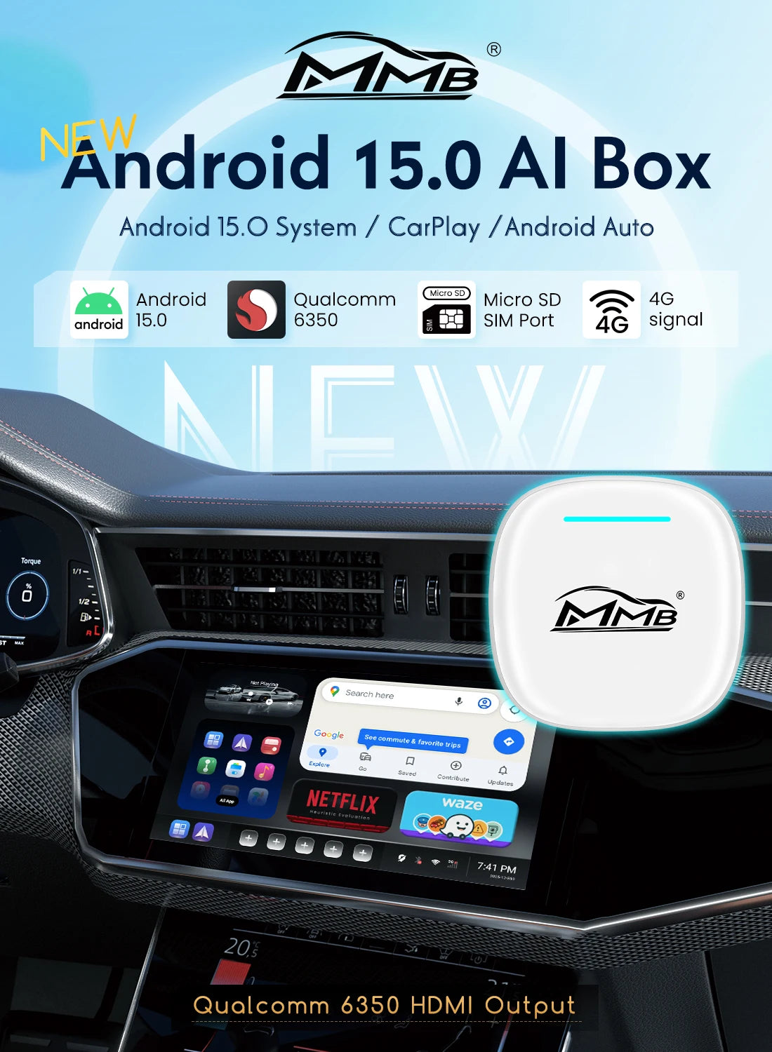 MMB Max Ultra Android 15 TV Box Ultra WiFi6 SM6350 8-Core For Netflix Play Store GPS WiFi/SIM Card Wireless Android Auto CarPlay