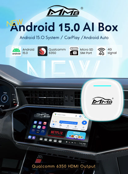 MMB Max Ultra Android 15 TV Box Ultra WiFi6 SM6350 8-Core For Netflix Play Store GPS WiFi/SIM Card Wireless Android Auto CarPlay