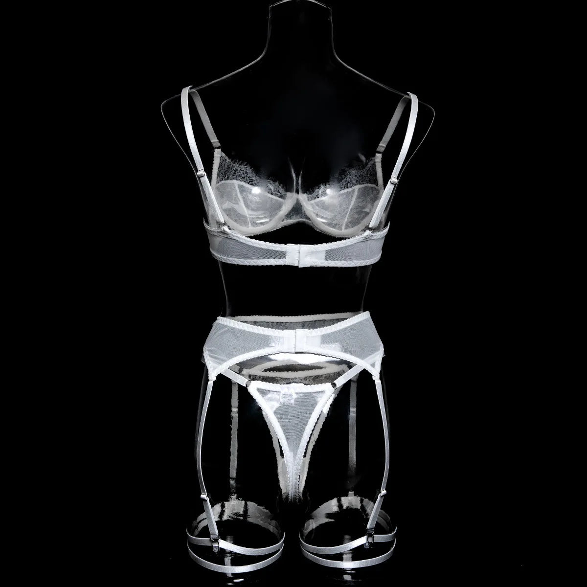 Ellolace Fancy Lingeries Sexy Hot Elegant Bra 3PC Set with Leg Circles Sissy Solid Color Intimate Eyelash Lace Patchwork Costume