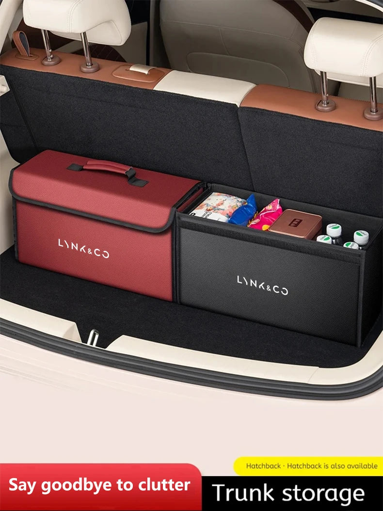 Car Trunk Storage Box Fit For LYNK&CO 01 02 03 05 06 07 08 09 10 Z10 Z20 900 2024 2025 Storage Bag Leather Car Trunk Tool Box