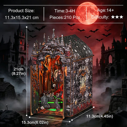 Gothic Miniature Book Nook Kit DIY Wooden Doll House with Furniture Handmade Ornament Home Decor Gift for Bedroom StudyBookshelf