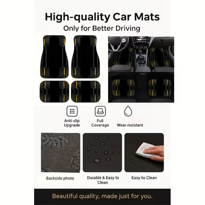 Black Gold Olive Green Tech Geometric Car Floor Mats 4PCS Universal Futuristic Sport Non-slip Foot Mats Interior Accessories